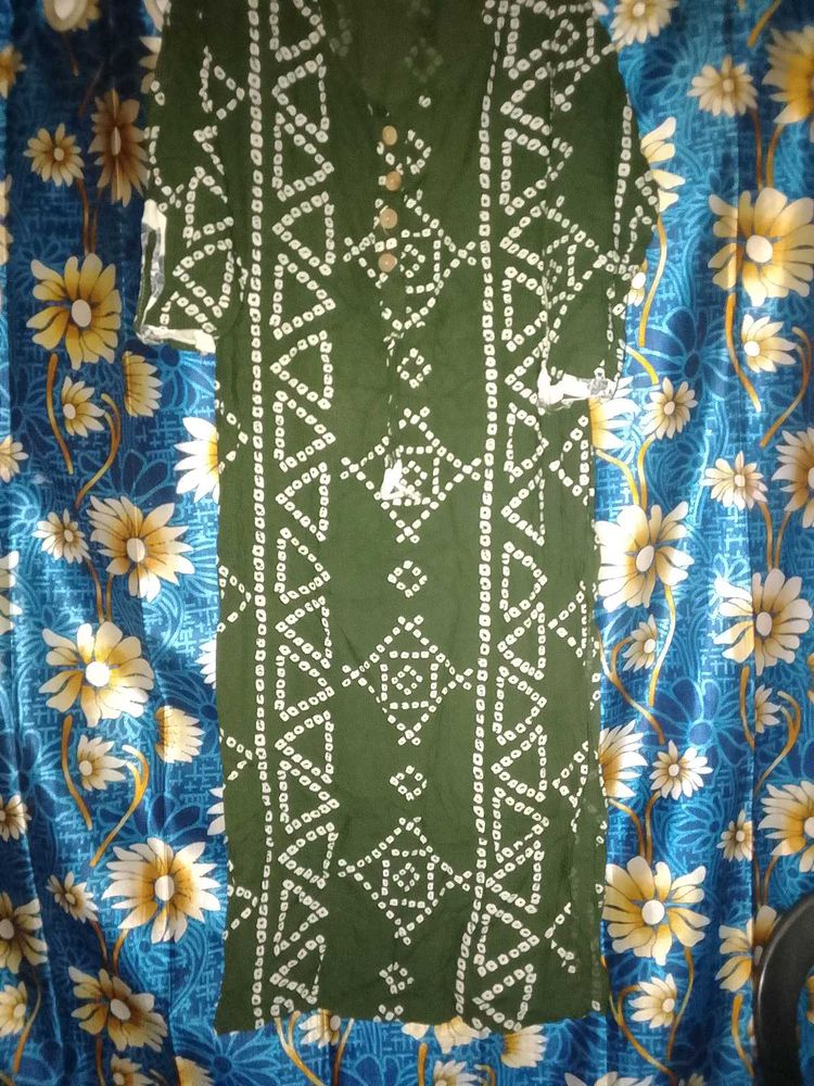 Olive Green Printed Kurti