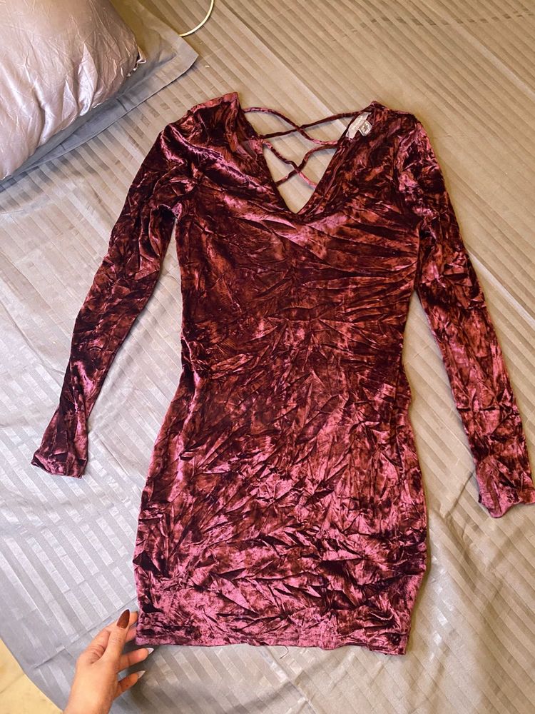 Burgundy Velvet Mini Dress