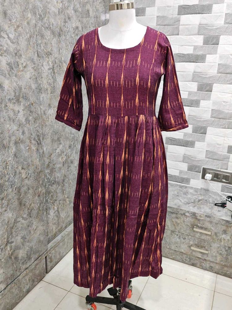 Maroon Printed Fit and Flare Dress