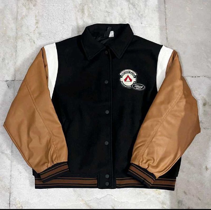 H&amp;M BLACK UNISEX VARSITY JACKET S