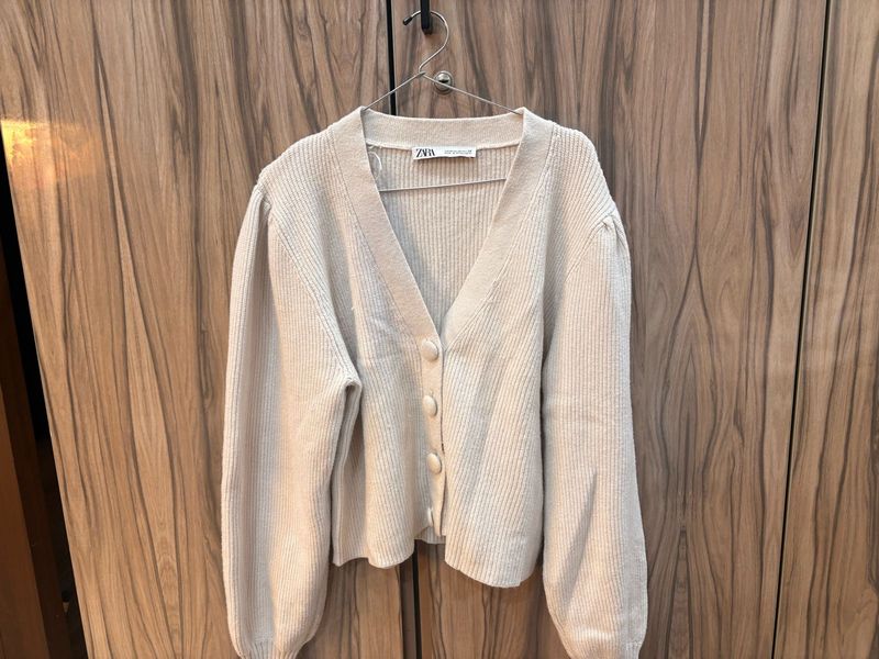 Zara Knit Cardigan, Puffy sleeves, Chic style
