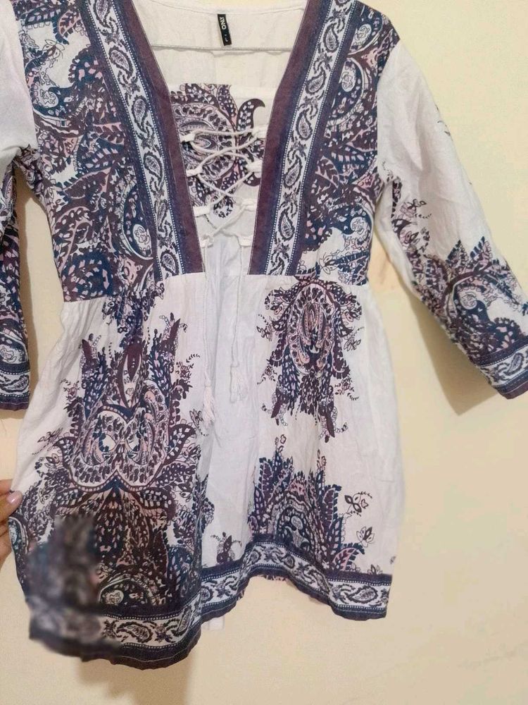 Paisley Print Lace-Up Blouse