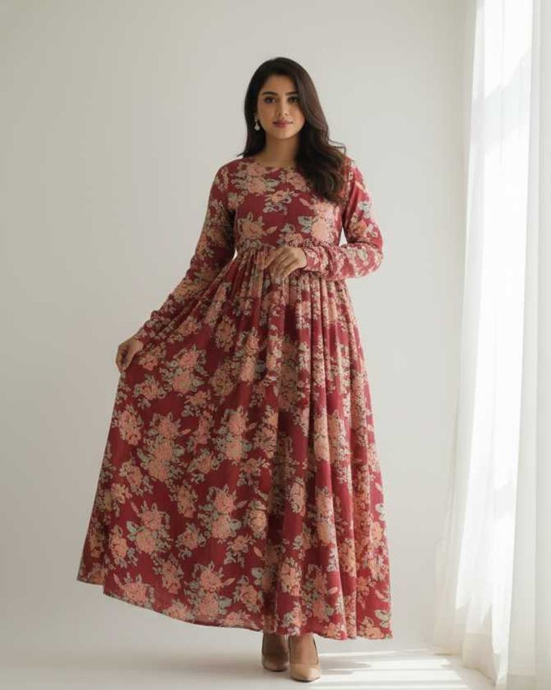 Floral Print Maxi Dress / Cotton Anarkali