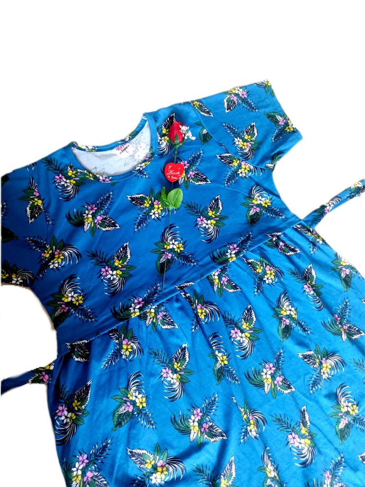 New Cute Blue Floral Maternity/Feeding Gown