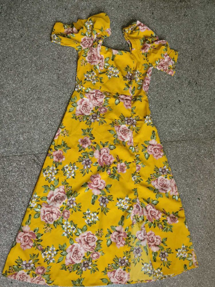 Floral Print Yellow Dress