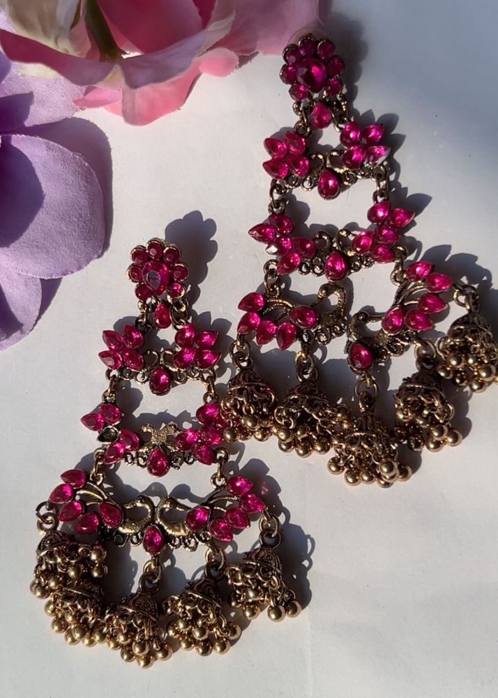 Pink Floral Jhumka Earrings