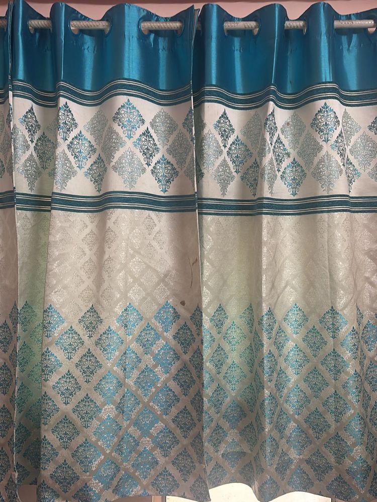 Cream &amp; Blue 3p Set Curtains