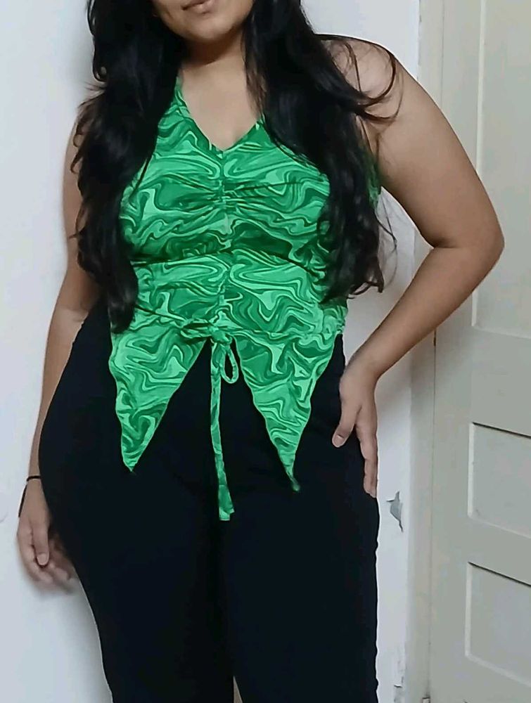 Green Patterned Halter Top