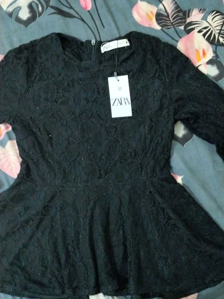 Zara Black Lace Peplum Top