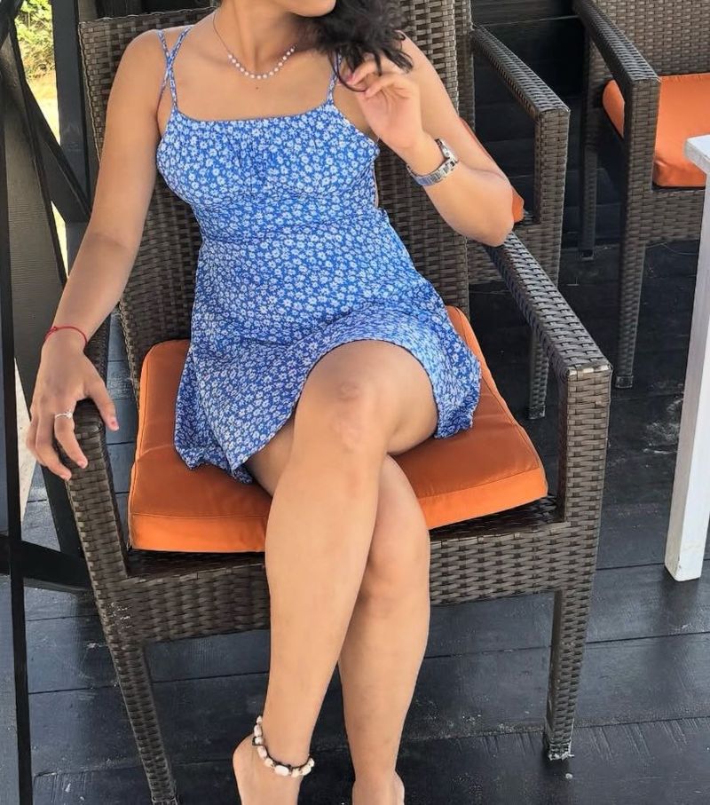 Blue Floral Backless Mini Dress