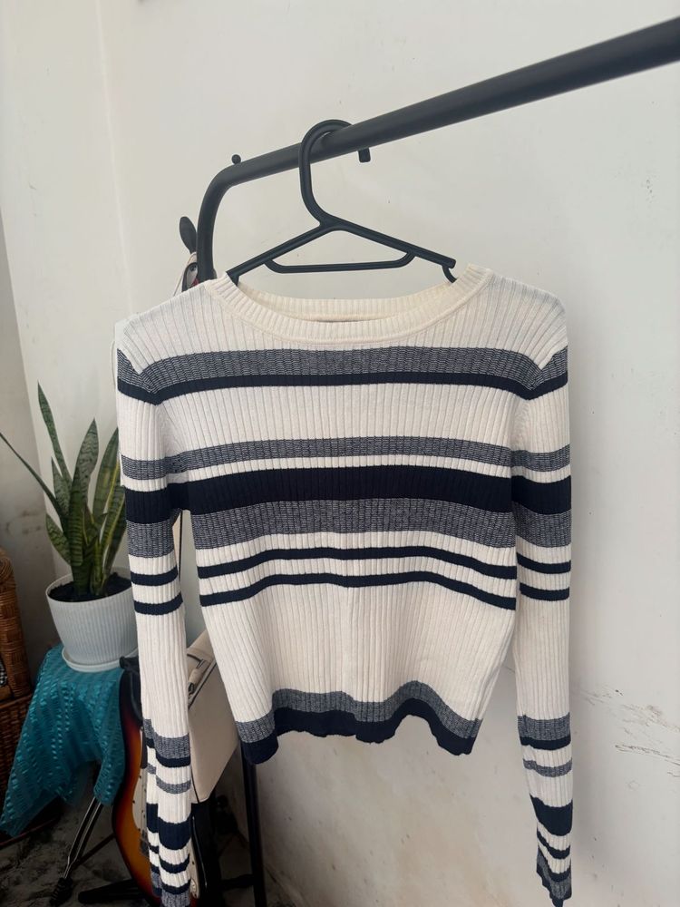 Striped Ribbed Knit Crop Top