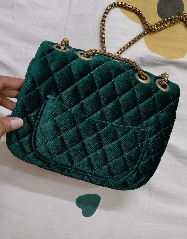 Green Velvet Shoulder/Sling  Bag