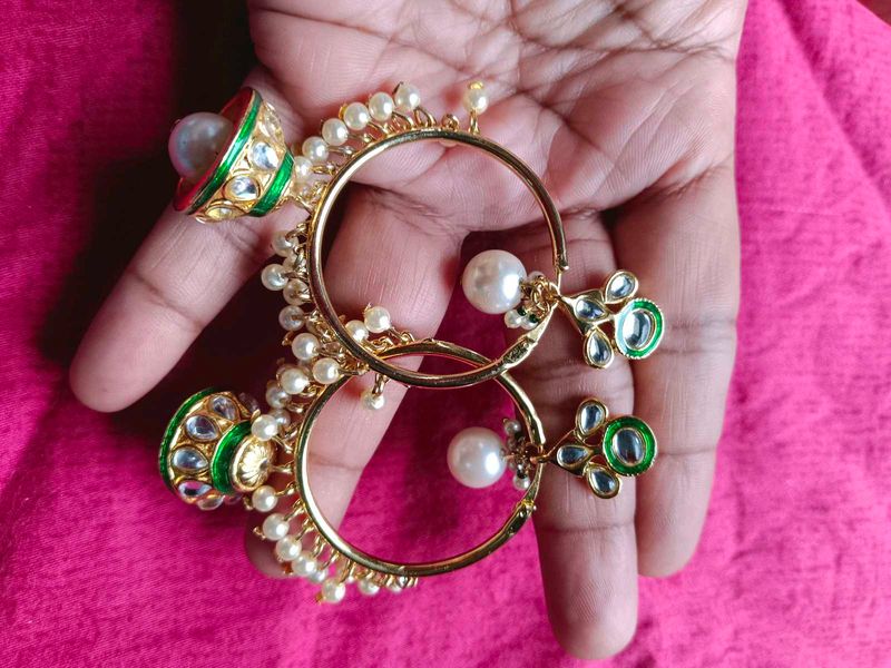 Pearl Kundan Jhumka Earrings