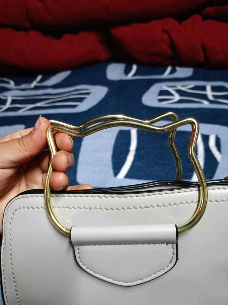 Cat Handle Structured Satchel Bag