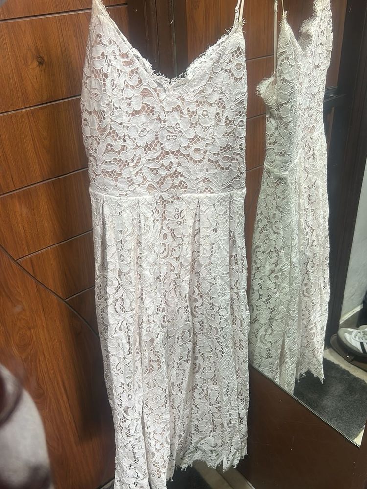 Elegant White Lace Midi Dress