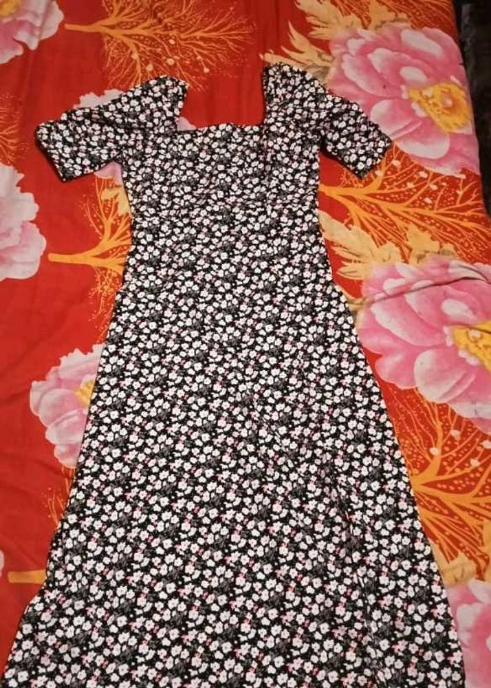 Floral White &amp;black Pretty Dress