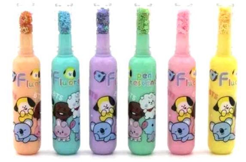 Cute BT21 Theme Bottle ShapeHighlighters,pack Of 6