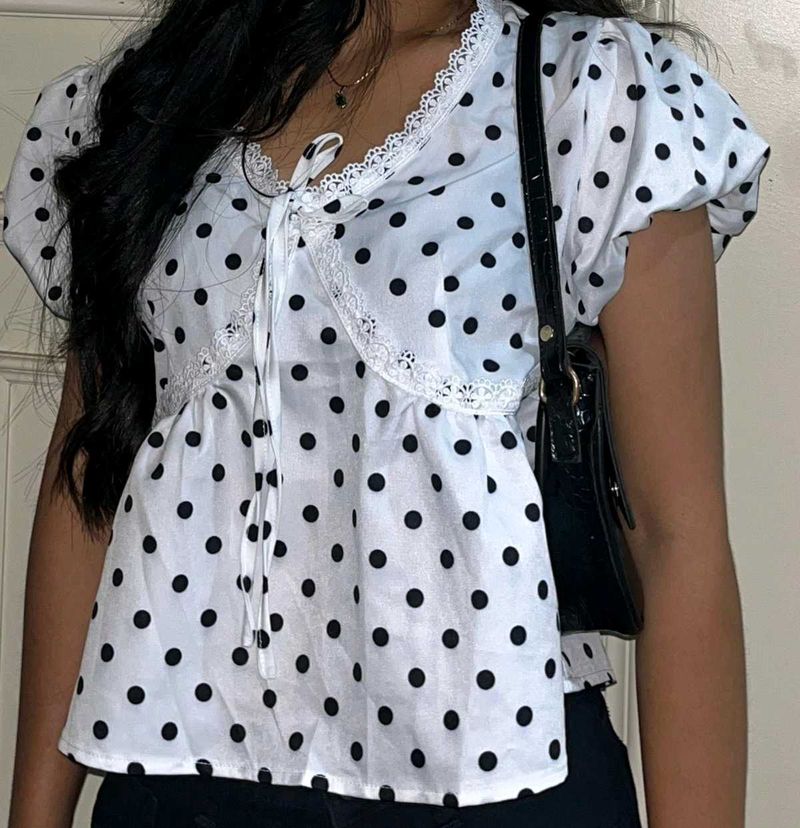 Polka Dot Lace Trimmed Top