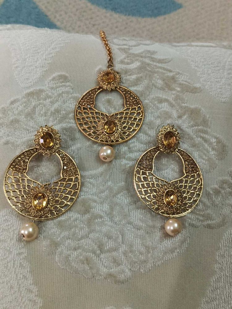 Golden Maang Tika Set