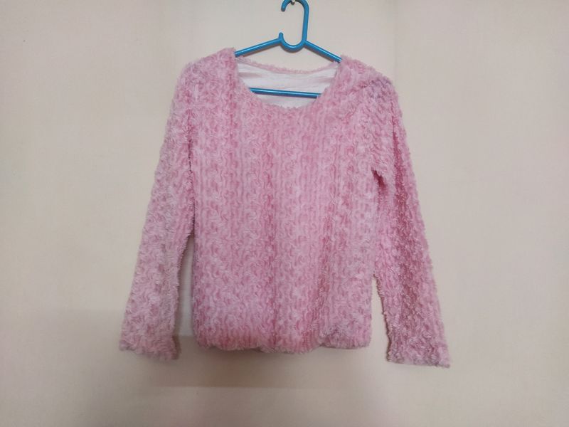 Cute Light Pink Furr Top With Shine Glitter