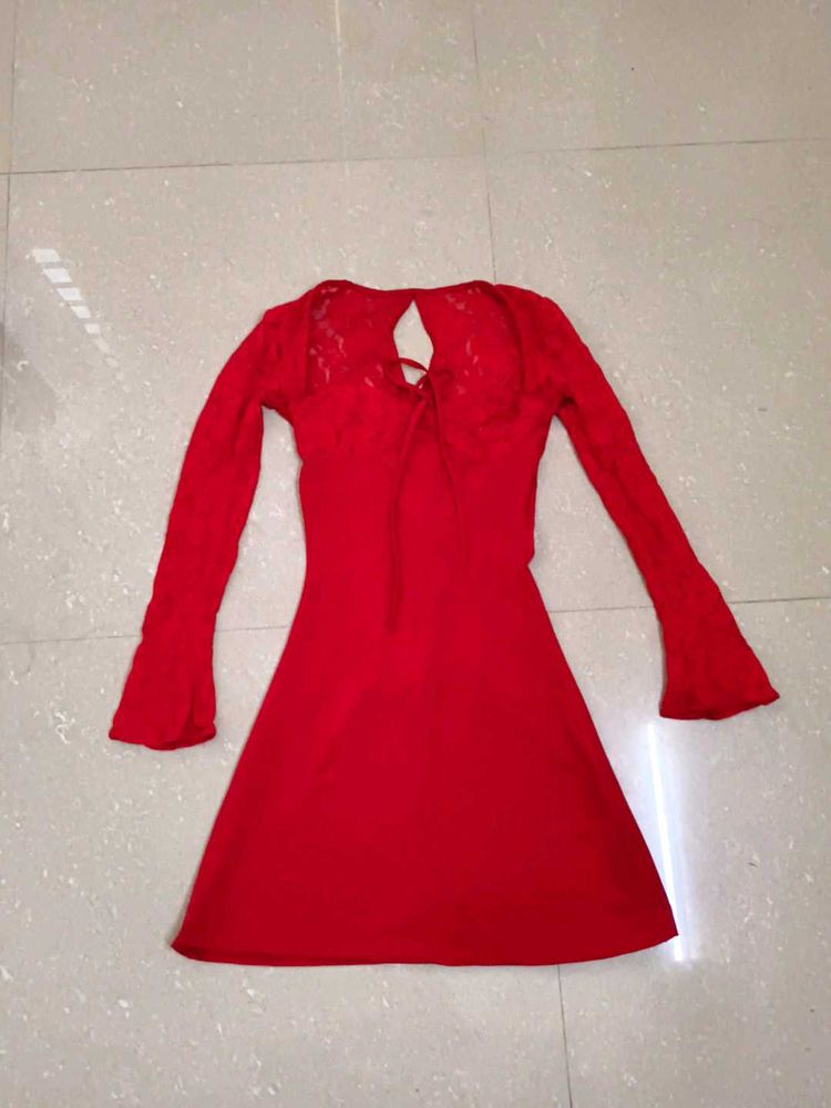 Red Long Sleeve Mini Dress