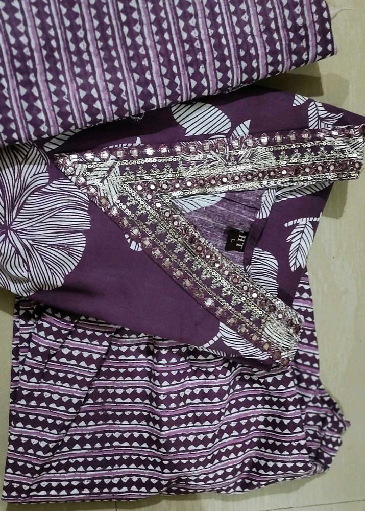 Purple Printed Kurti Set