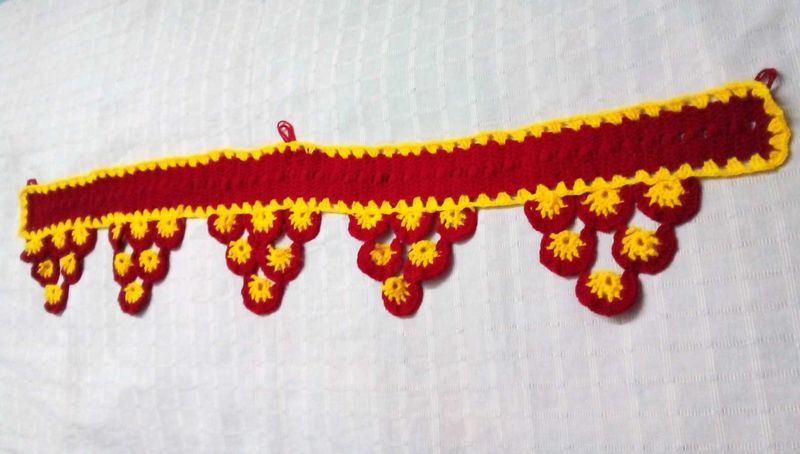 vibrant color crochet door hanging.