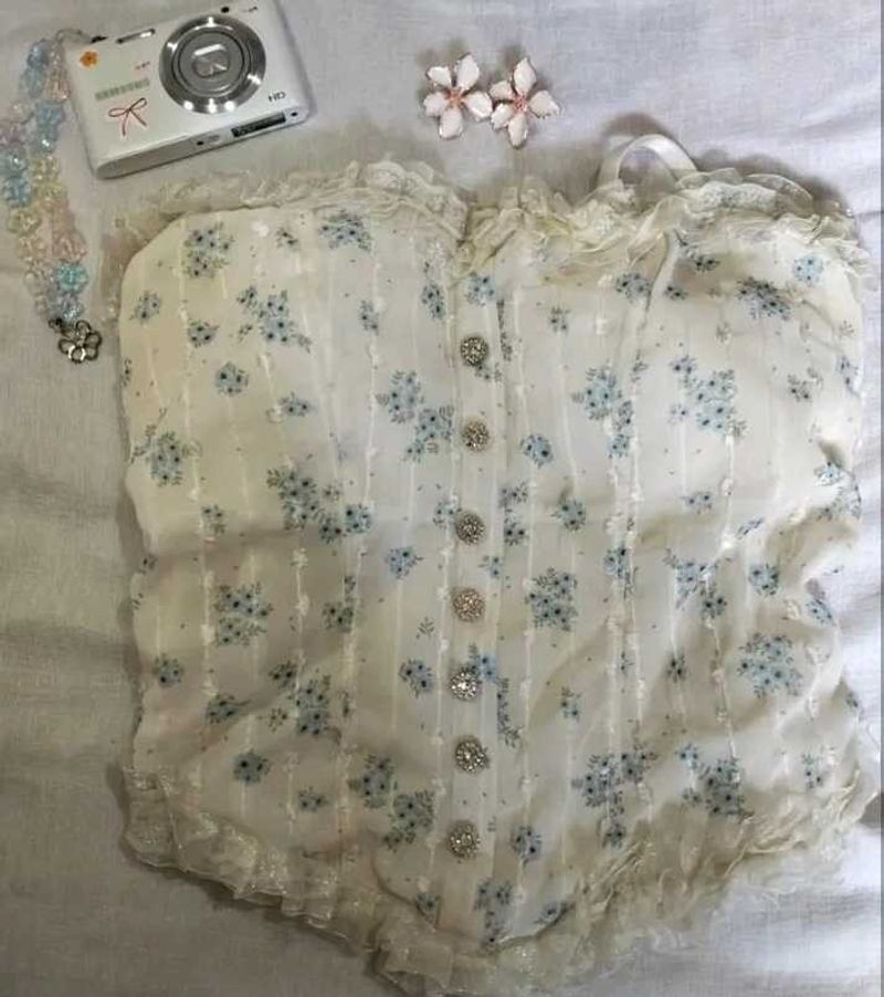 lace corset with dainty blue flowers