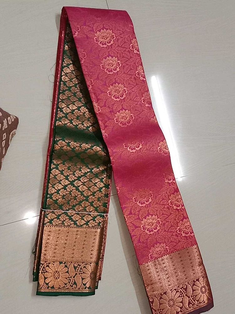 Elegant Pink &amp; Green Banarasi Silk Saree