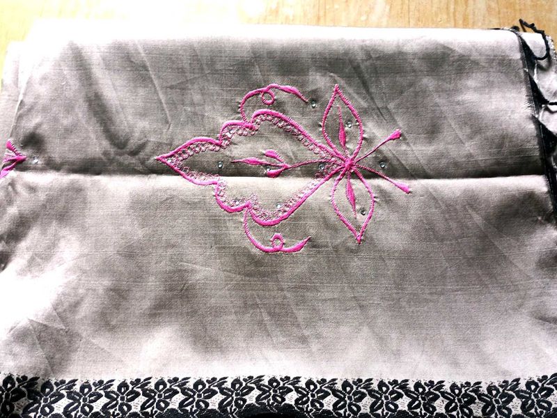 Elegant kakki Embroidered Saree