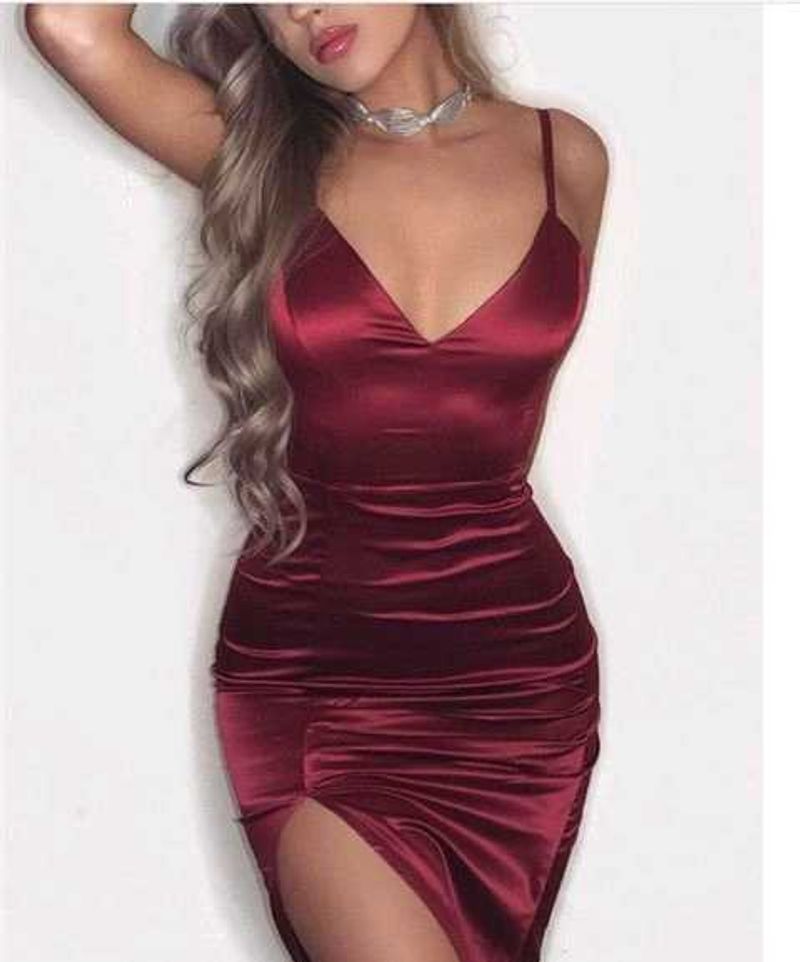 ✧⁠*⁠。Burgundy Satin Midi Dress