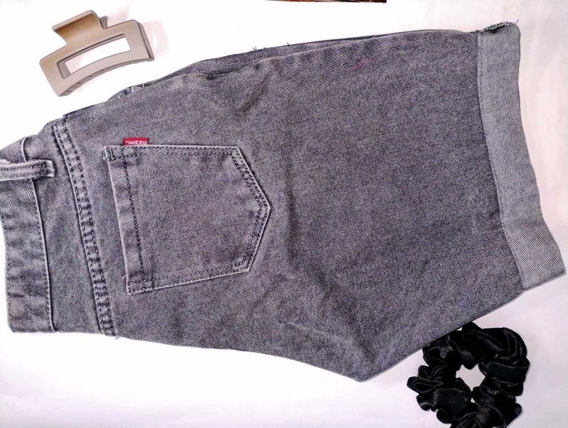 Gray Wash Denim Shorts