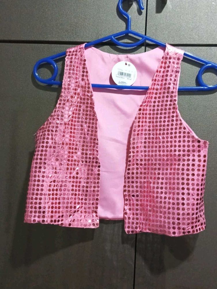 Pink Sequin Mini Skirt And Vascoat
