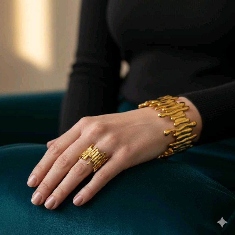Gold Drip Bracelet &amp; Ring Set