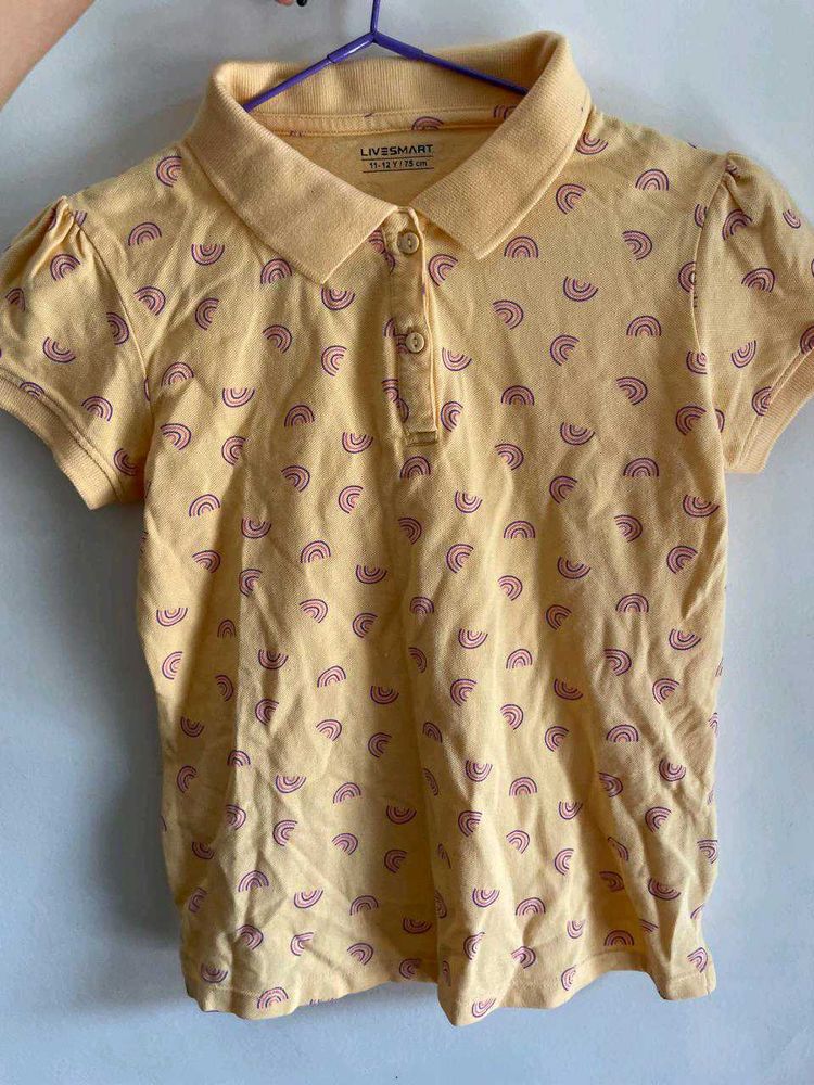 Cute Yellow Rainbow Polo Top For girls
