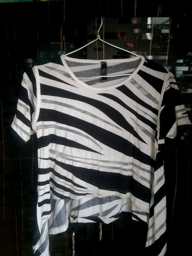 Zebra Print Asymmetrical Tunic Top