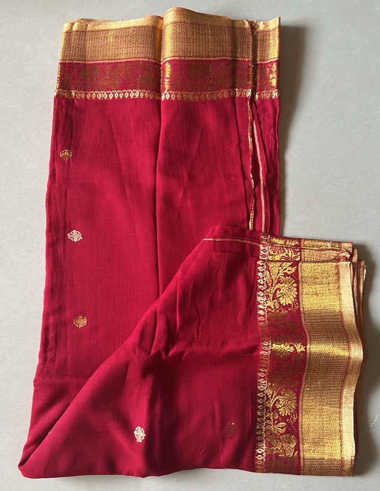 Red Saree with Gold Border