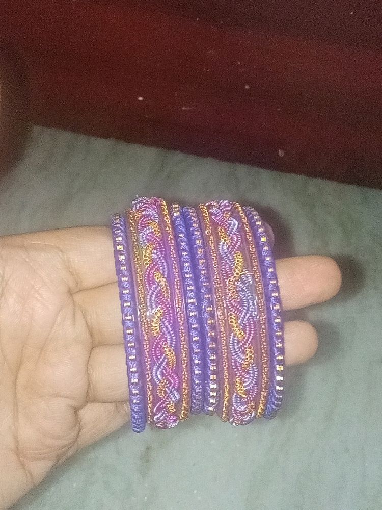 Purple Glass Bangle. Silk Thread Designed
