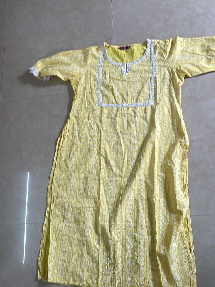 Yellow Printed Kurta