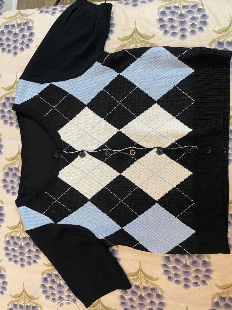cottagecore argyle knit cardigan