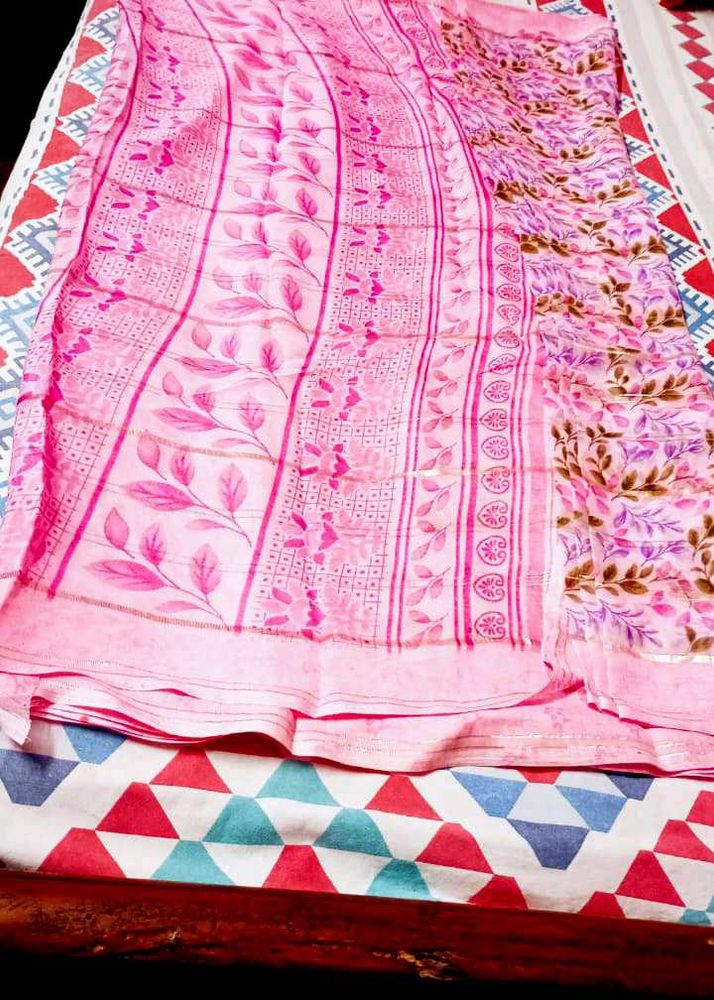 Pink Floral Print Saree