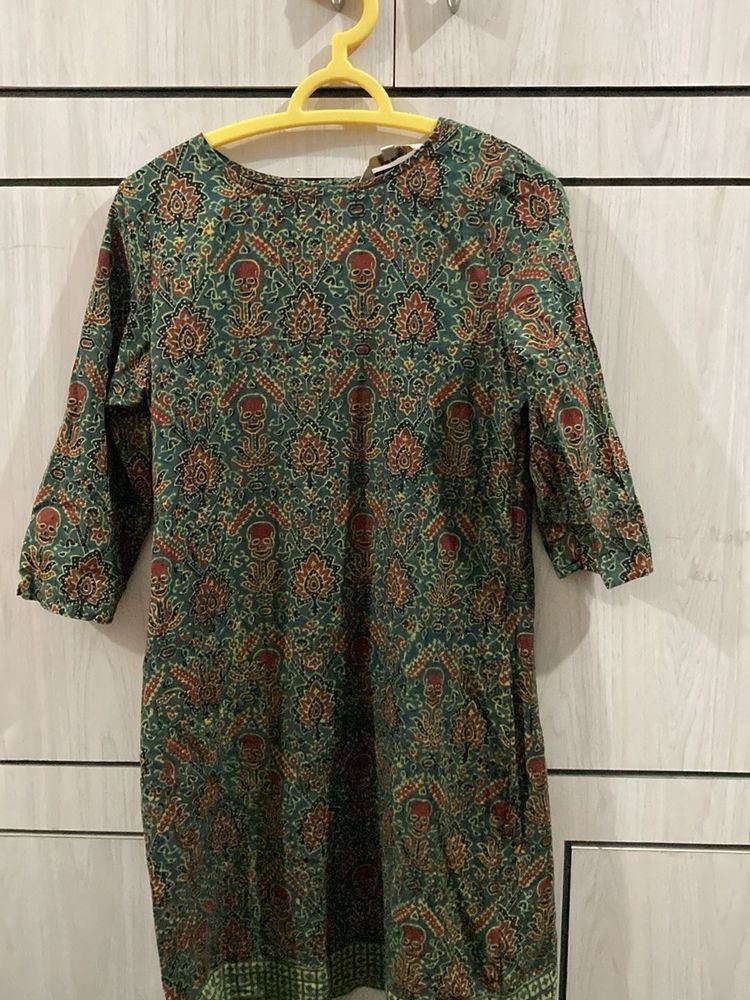 Vintage Print Green Tunic Dress