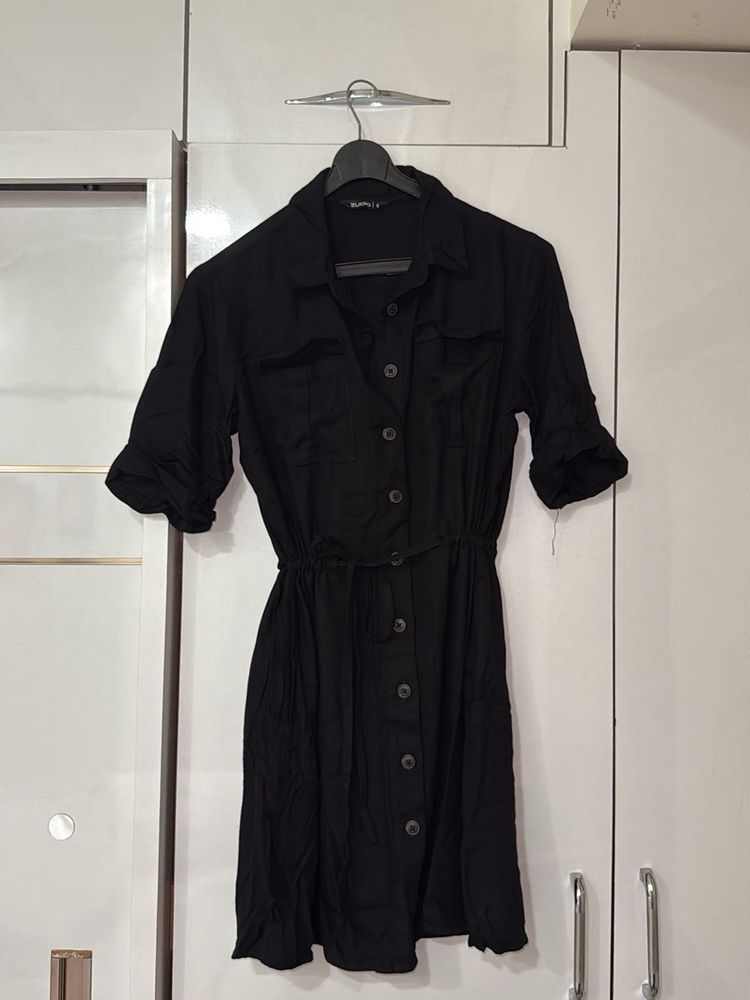 Black Shirt Button Down Dress