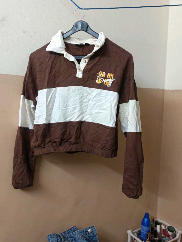 Brown &amp; White Crop Top