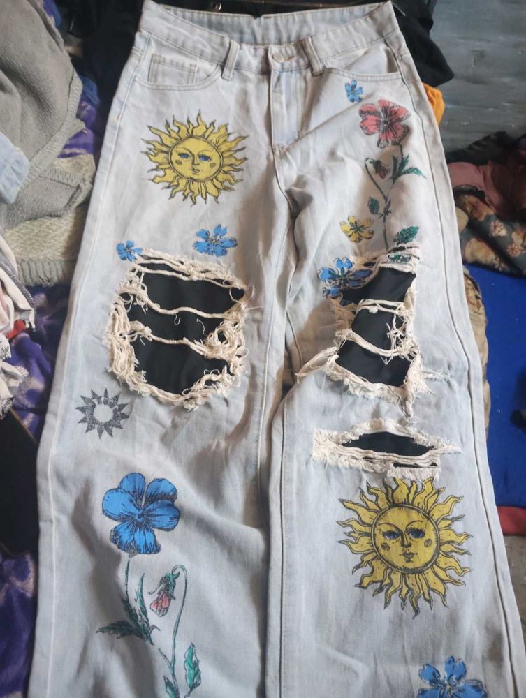 Distressed Floral Jeans