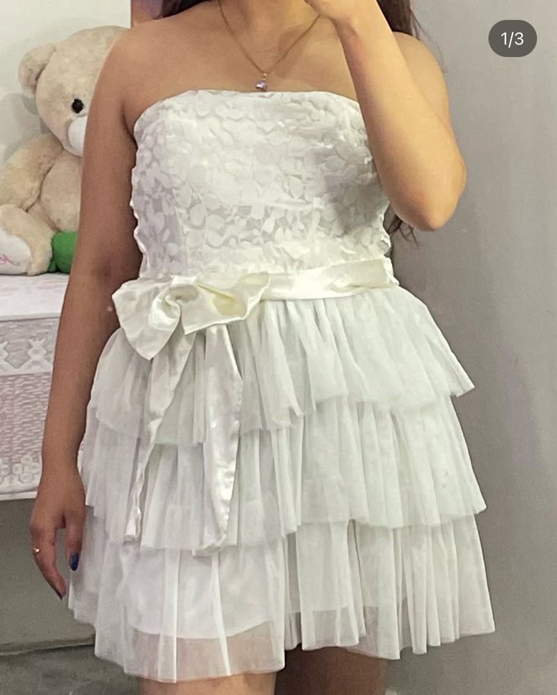 Gorgeous White Tube Frill Party Dress