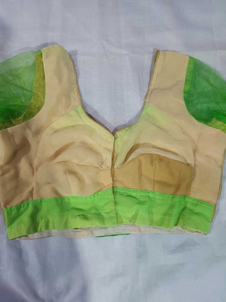 Elegant Green &amp; Beige Blouse