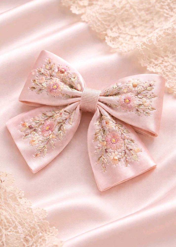 Floral Embroidered Hair Bow