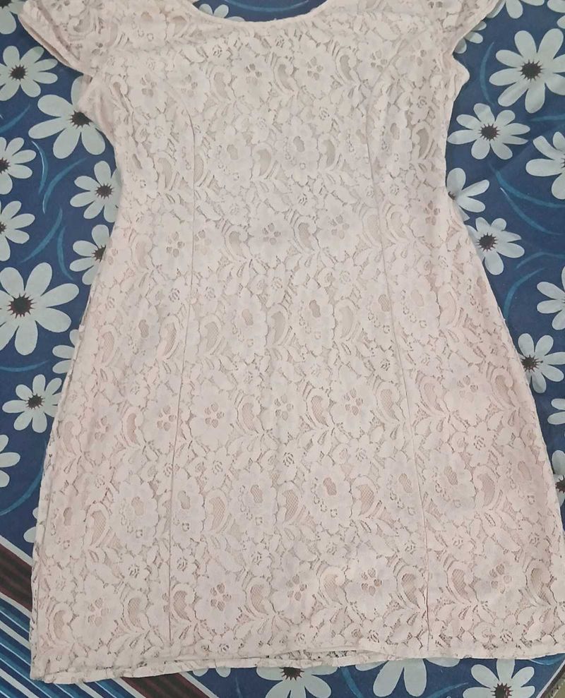 Backless Peach Lace Body fitting Dress