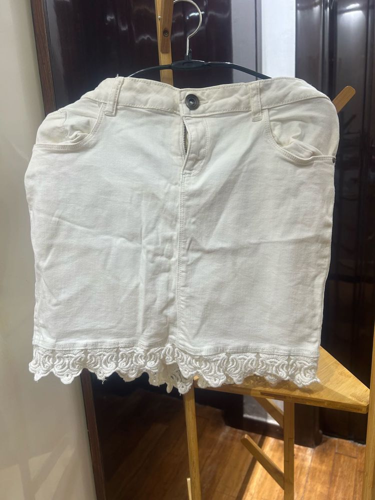 White Denim Mini Skirt